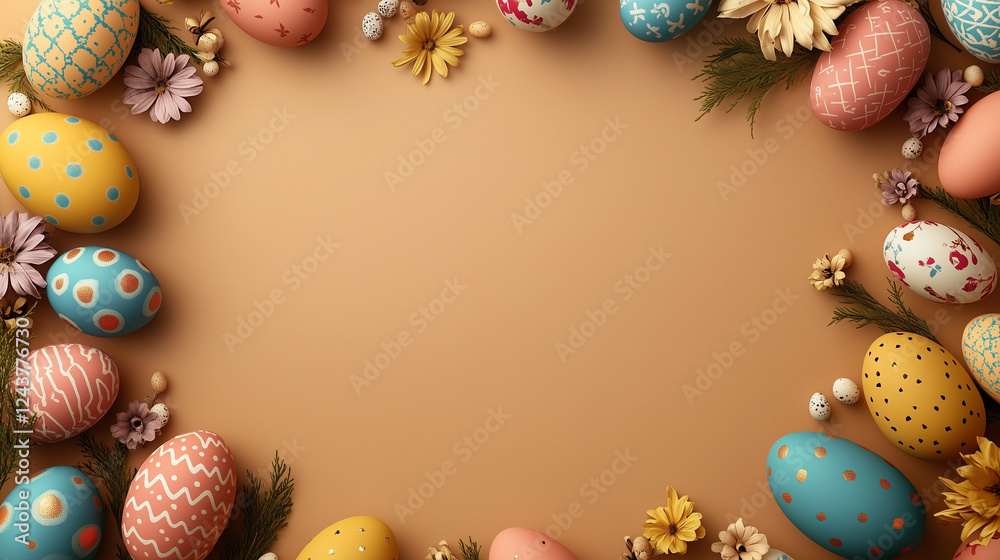 Easter background with easter eggs and decorative elements Easter background with easter eggs and decorative elements