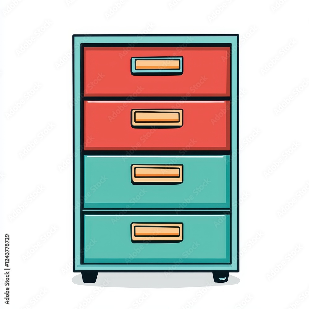 Colorful Four Drawer Filing Cabinet Office Furniture Design Illustration Colorful Four Drawer Filing Cabinet Office Furniture Design Illustration