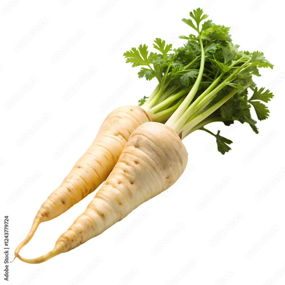 Fresh organic parsnips with green tops healthy food vegetable raw eat root on transparent background Fresh organic parsnips with green tops healthy food vegetable raw eat root on transparent background