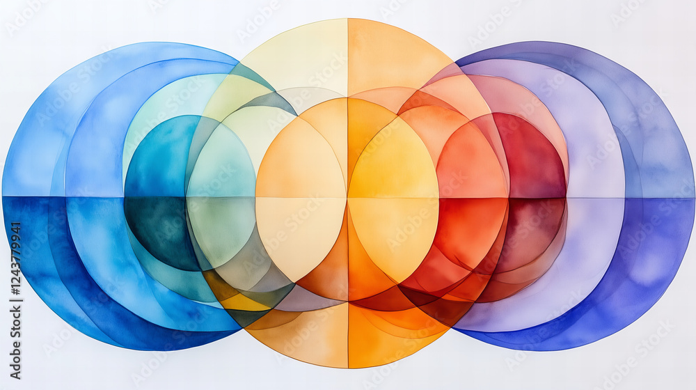 Fototapeta premium Abstract Watercolor Painting with Overlapping Circles