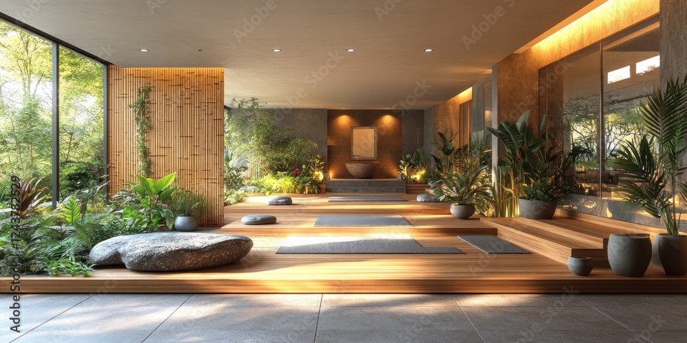 Fototapeta Serene Zen Garden Yoga Studio Interior Design