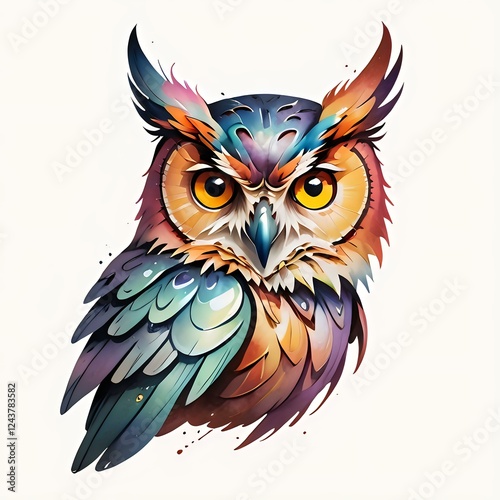 Wallpaper Mural Colorful artistic owl illustration with vibrant gradient plumage in watercolor style, perfect for tattoo design, logo, or modern wall art decoration. Isolated on white background. Torontodigital.ca