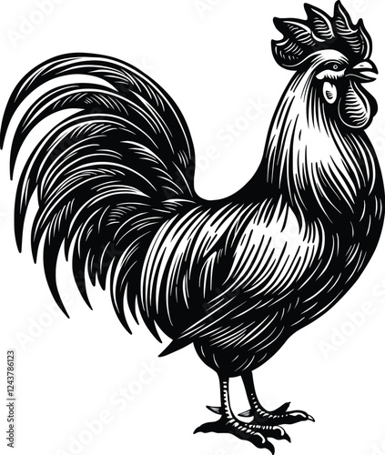 Hand drawn rooster lineart