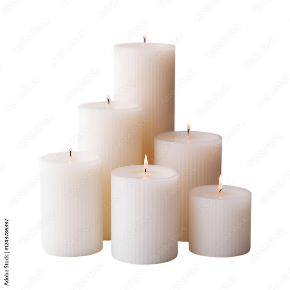 Set of pillar candles transparent and white background Set of pillar candles transparent and white background