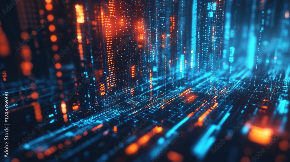 Fototapeta premium Abstract digital lock with futuristic glowing effects, symbolizing cybersecurity, encryption, and privacy