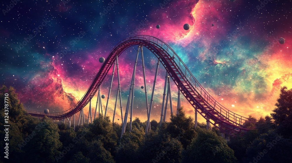 Obraz premium Cosmic Rollercoaster Ride Under a Vibrant Galaxy