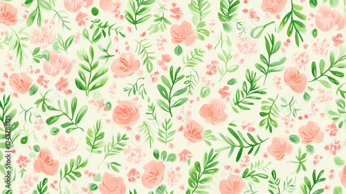 Wallpaper Mural Peach and Green Watercolor Floral Seamless Pattern Torontodigital.ca