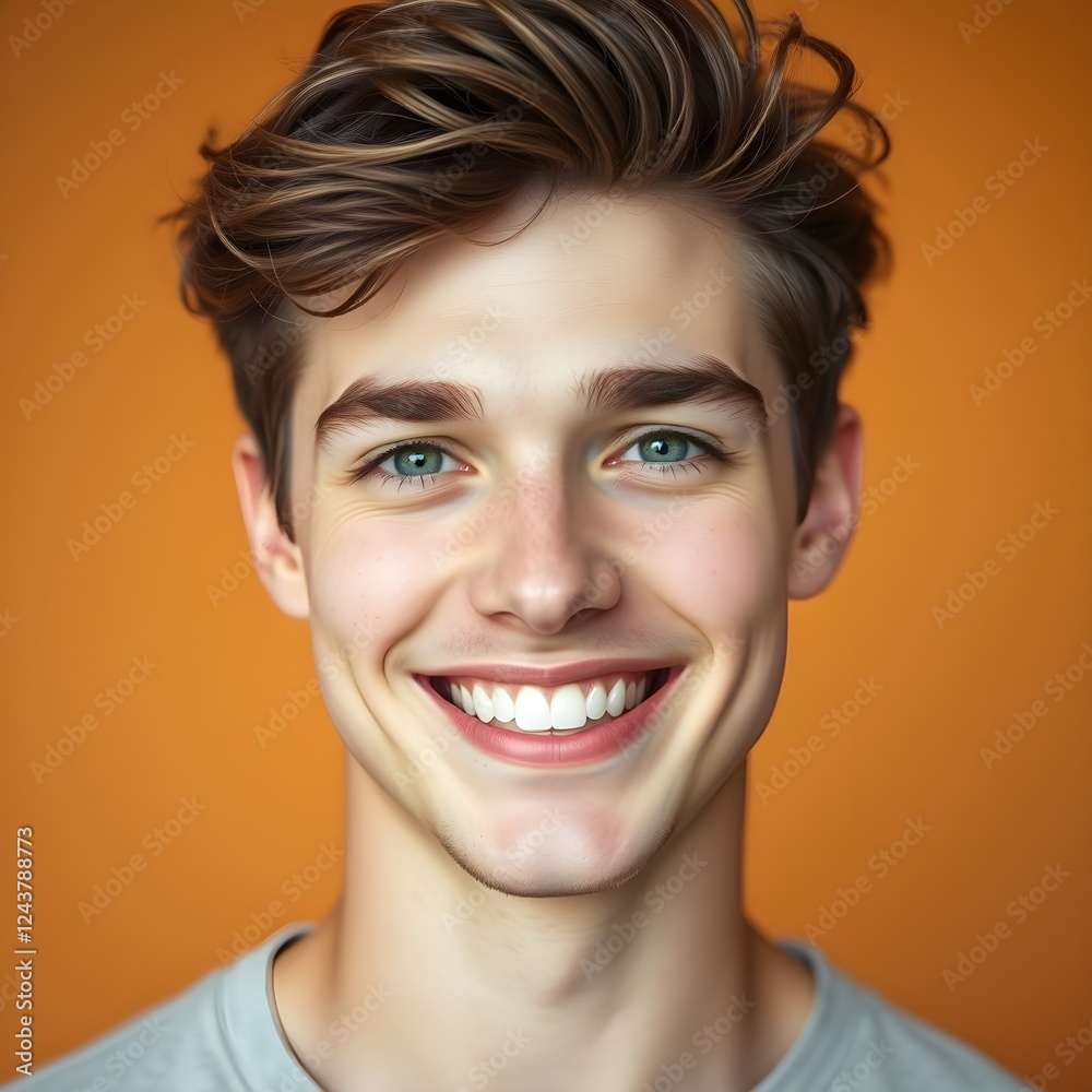 A man smiling brightly, healthy teeth, pomade A man smiling brightly, healthy teeth, pomade