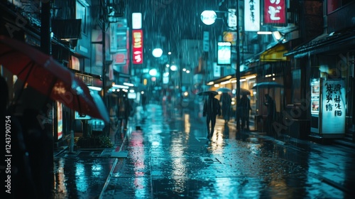 Wallpaper Mural Rainy Night in Japan: A Tranquil Cityscape Torontodigital.ca