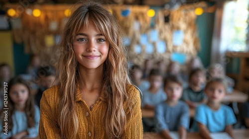 Wallpaper Mural Girl smiling, classroom, students, education, school Torontodigital.ca