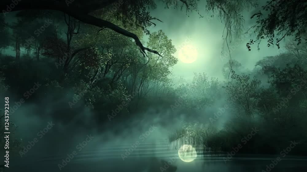 misty fog deep forest, mysterious horror