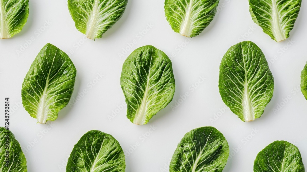 Obraz premium Fresh Green Lettuce Leaves Arranged in a Clean Bowl Style