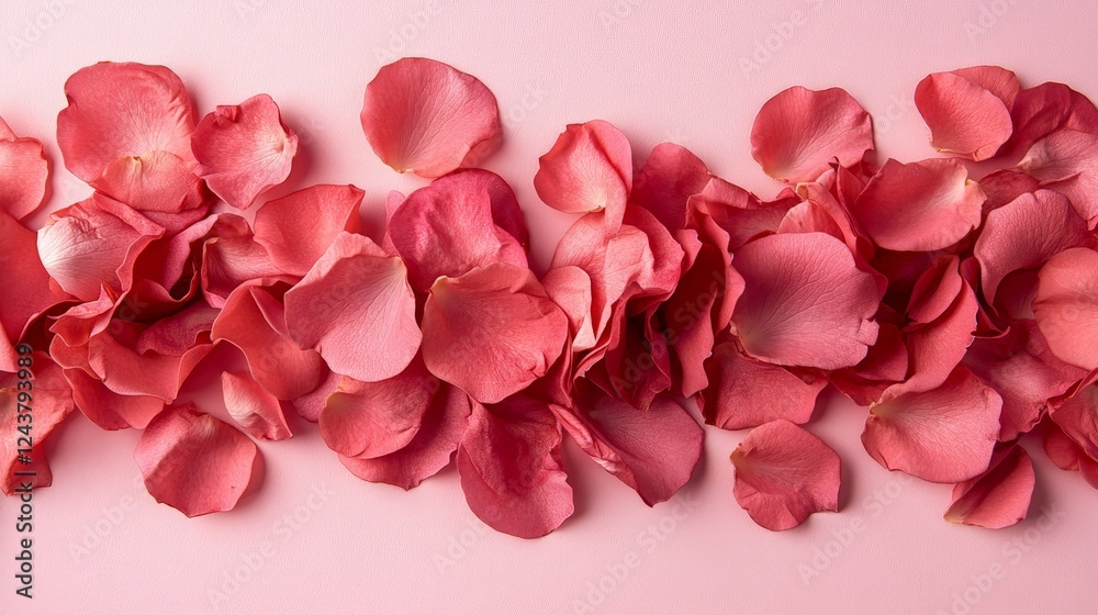 A delicate arrangement of red rose petals scattered over a soft pink background. Ideal for love, romance, weddings, and Valentine's Day. A delicate arrangement of red rose petals scattered over a soft pink background. Ideal for love, romance, weddings, and Valentine's Day.