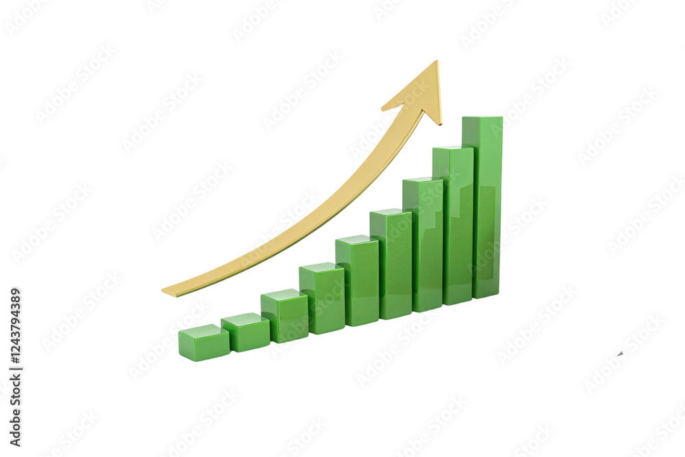 Glossy green blocks forming a rising staircase, complemented by a golden arrow, representing steady environmental or economic growth Glossy green blocks forming a rising staircase, complemented by a golden arrow, representing steady environmental or economic growth