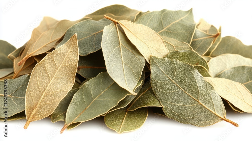 pile of dried bay leaves isolated on transparent background