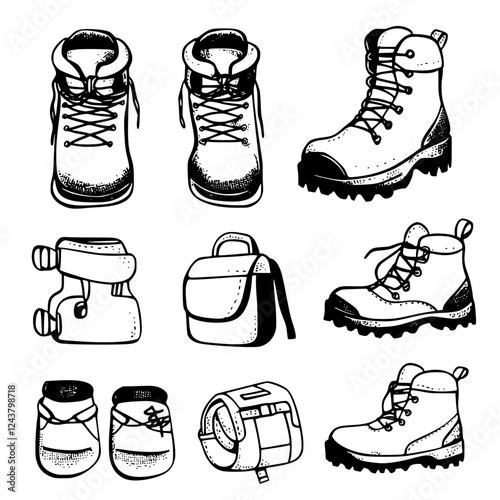 Footwear and backpacks suitable for outdoor adventures in a variety of styles and designs