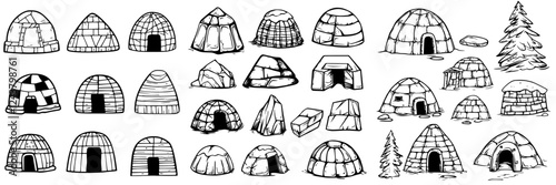 Igloos in various styles and designs showing northern architecture and cultural significance in snowy landscapes
