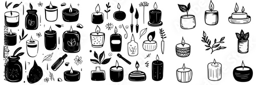Collection of handmade candles in various styles and shapes, ideal for decoration or relaxation in a cozy setting