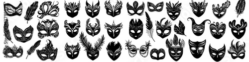 Variety of masks with intricate designs for festive celebrations in vibrant gatherings