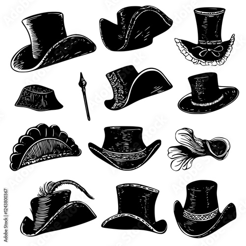 Collection of vintage hats displayed on a textured background showcasing diverse styles and designs