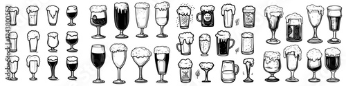Diverse selection of beer glass illustrations showcasing various styles, shapes, and serving options suitable for any occasion