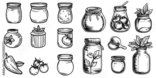 Culinary creations in jars showcasing various ingredients and herbs for home cooking and preservation