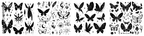 Butterfly silhouettes in intricate designs showcasing various patterns and shapes for creative projects