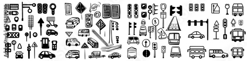 Collection of traffic signs and signals used in urban settings showcasing safety features and transportation guidance