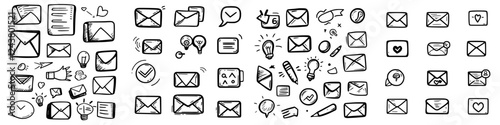 Creative collection of hand-drawn mail icons illustrating digital communication and correspondence concepts
