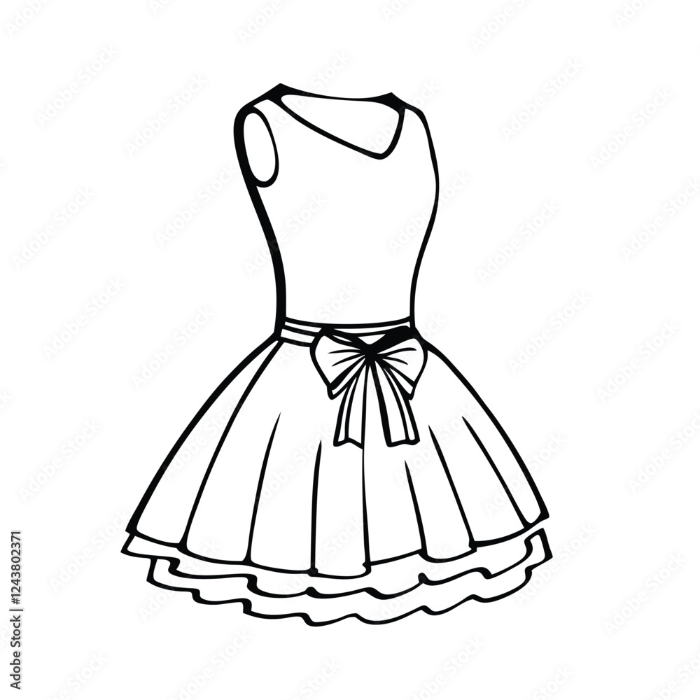 Minimalist line-art illustration of an elegant sleeveless dress with a fitted bodice 
