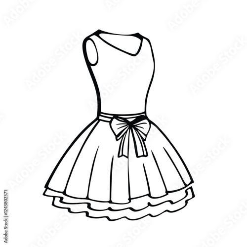 Minimalist line-art illustration of an elegant sleeveless dress with a fitted bodice 