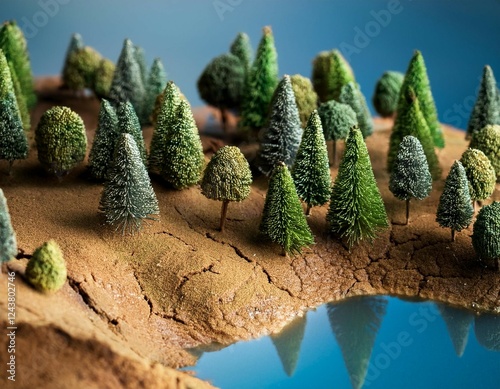 miniature landscape with trees lake and exposed soil