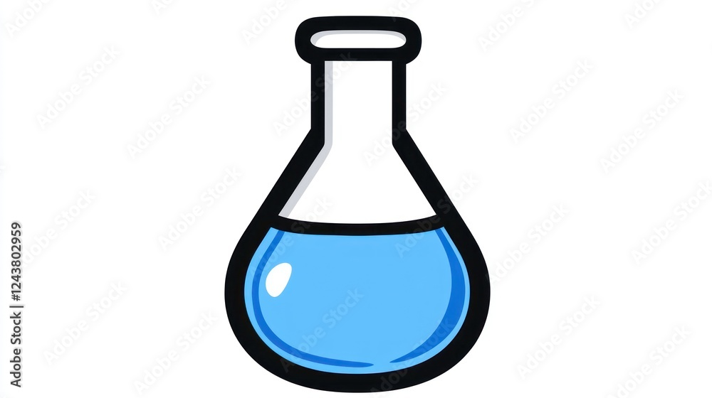 Blue liquid in flask, science lab, white background, education Blue liquid in flask, science lab, white background, education