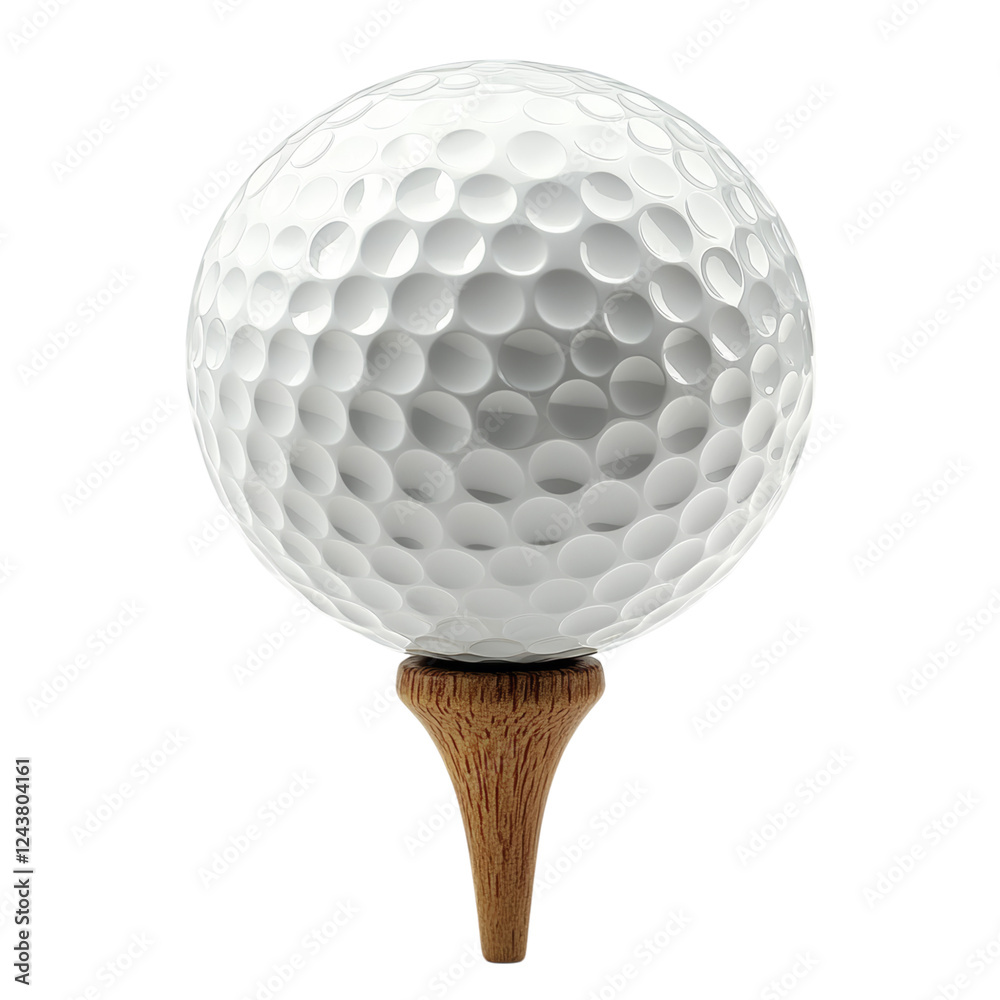 Golf Ball Teed Up on Wooden Tee Against White Isolated on transparent background Golf Ball Teed Up on Wooden Tee Against White Isolated on transparent background