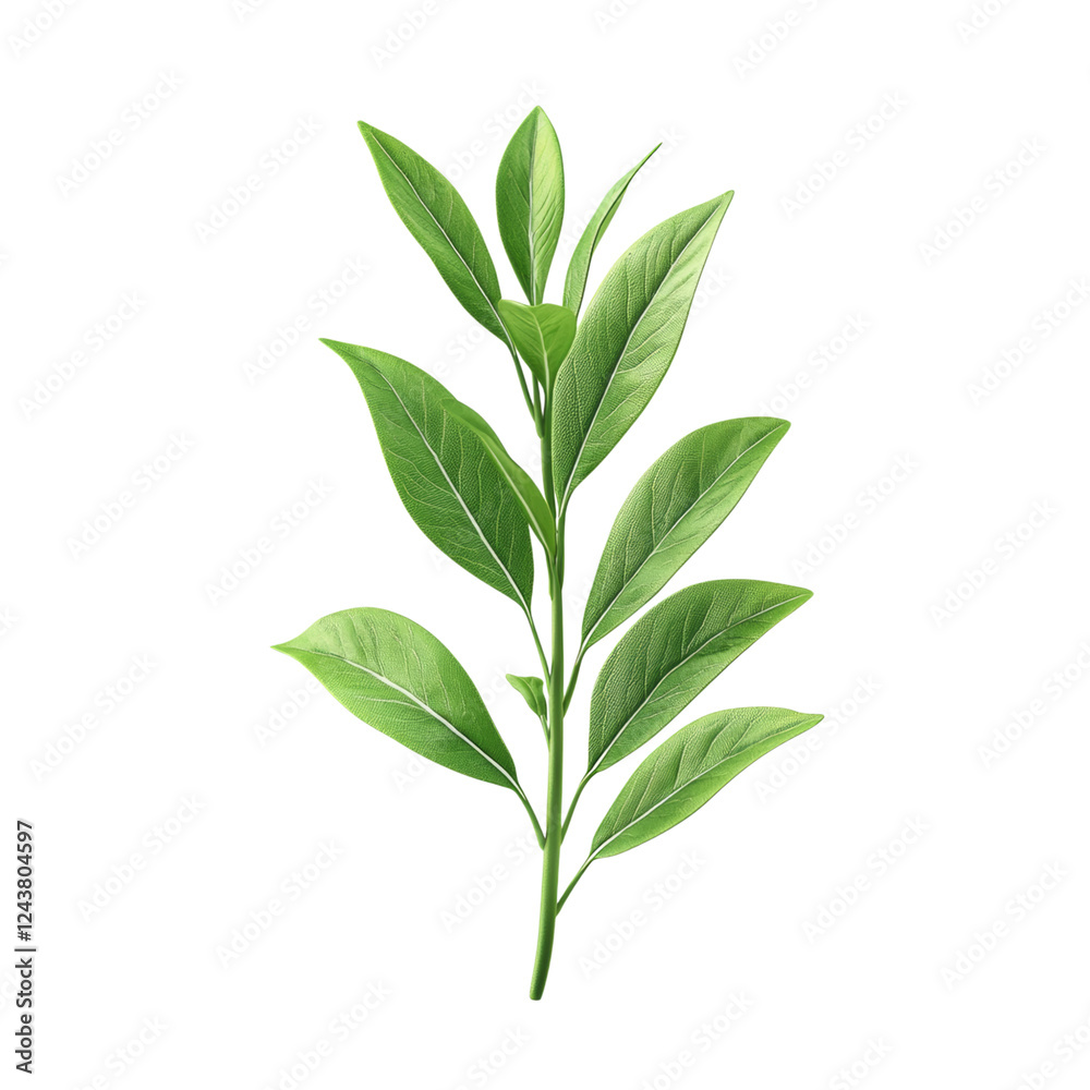 Fototapeta premium Fresh Green Leafy Stem Isolated on White Isolated on transparent background