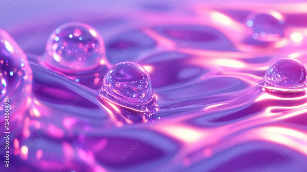 Surreal macro shot of floating air bubbles in pink and violet liquid, glossy reflections, glowing highlights, ultra-clean background Surreal macro shot of floating air bubbles in pink and violet liquid, glossy reflections, glowing highlights, ultra-clean background