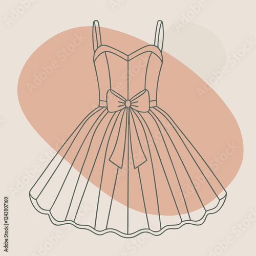 Minimalist line-art illustration of an elegant sleeveless dress with a fitted bodice 
