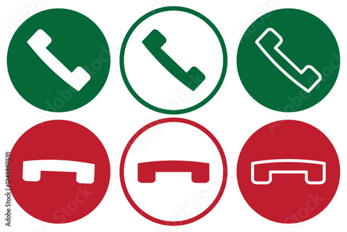 Accept and reject Phone call buttons, Green, red buttons vector, icon set. Phone call icon. Symbol of incoming and outgoing buttons. Calling Phone Answer Decline Button set, Vector Illustration.
