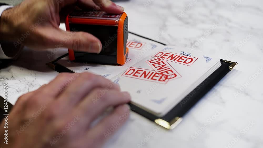 Multiple denied stamps are put in a Mexican passport, US Mexico migration crisis