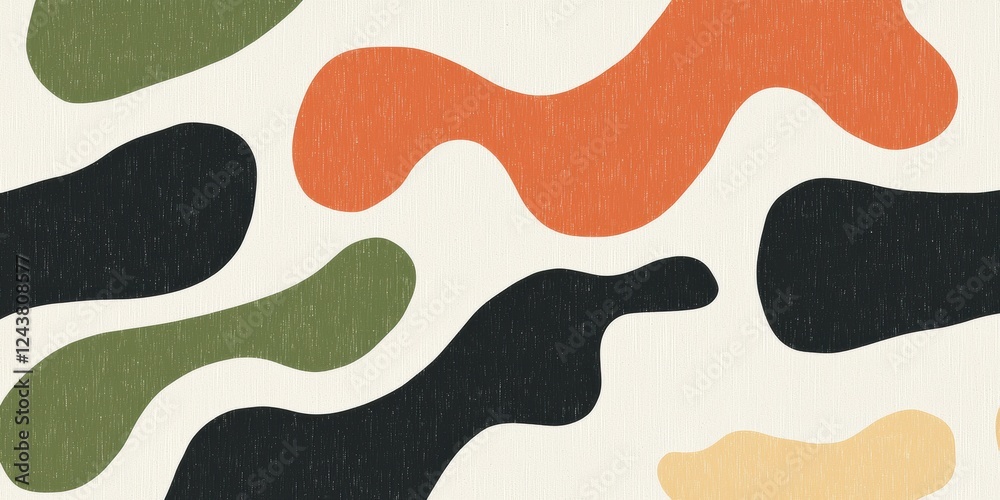 Abstract Colorful Camouflage Pattern Design, Artistic Fluid Shapes, Modern Textured Background