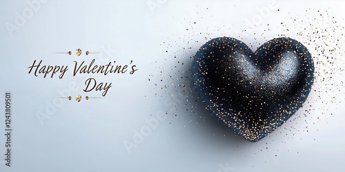 Heart-shaped black decoration with glitter celebrates Valentine's Day on a light background
