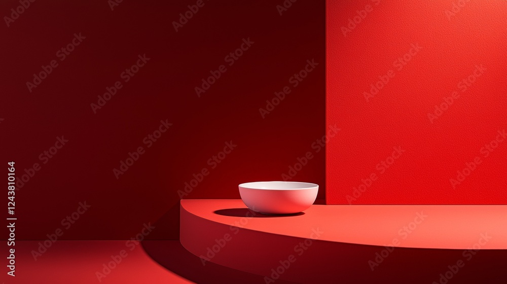 Modern red minimalist design with a white bowl centerpiece Modern red minimalist design with a white bowl centerpiece