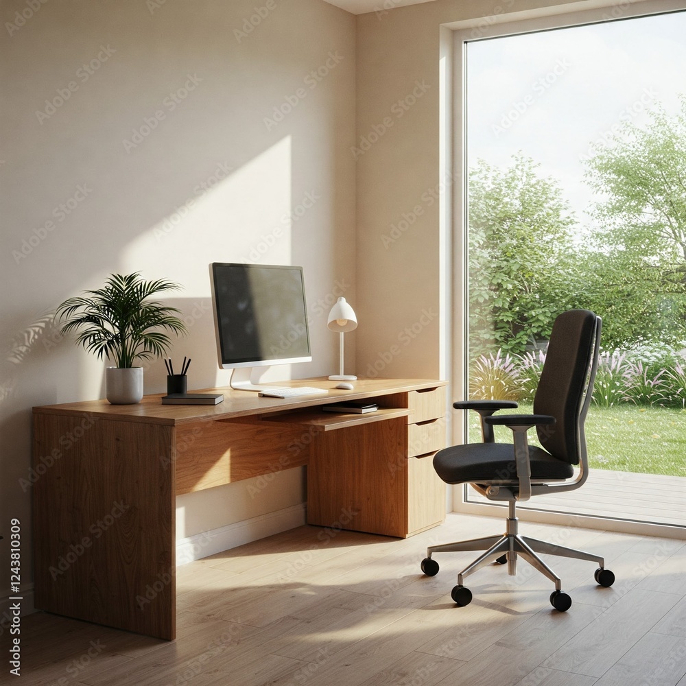 Comfortable office chair near table with modern computer Comfortable office chair near table with modern computer