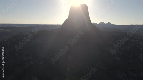Drone Shot of Devils Tower: Majestic Monolithic Volcanic Butte in Wyoming