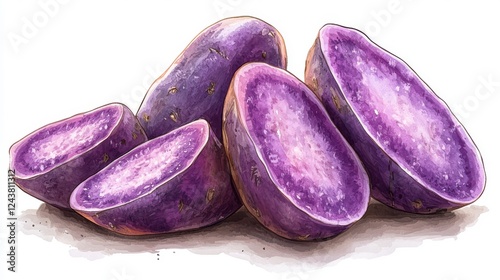 purple yams or sweet potatoes isolated on transparent background