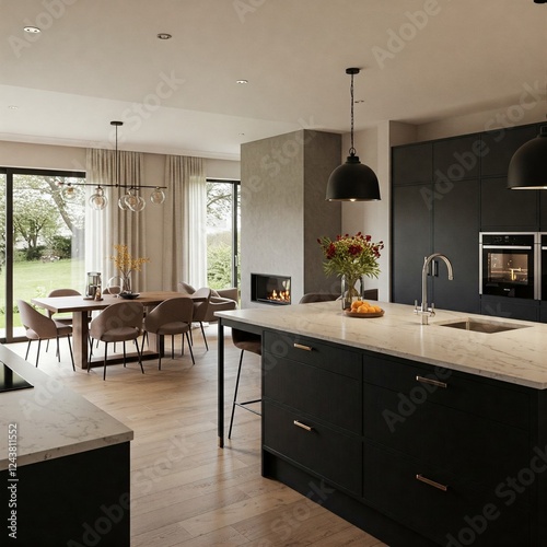 Modern dark grey kitchen with island