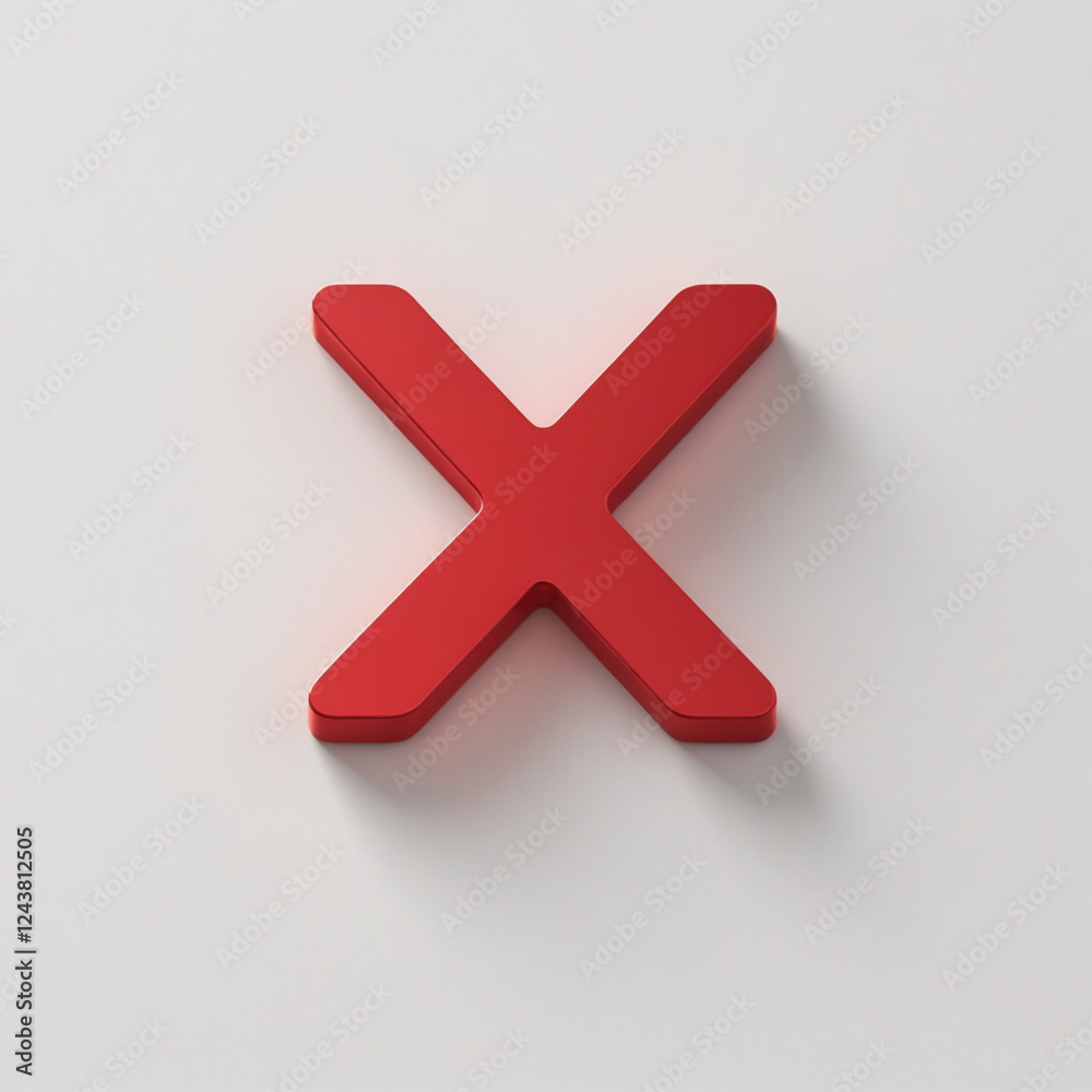 Obraz premium Red X Mark Symbol on White Background, Error or Cancellation Concept