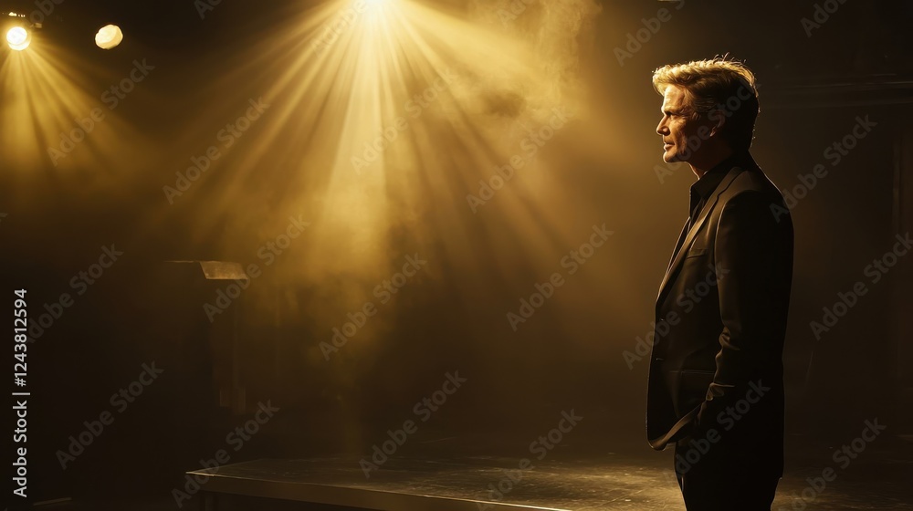 Obraz premium Captivating performance theater stage live entertainment dramatic lighting profile view artistic expression