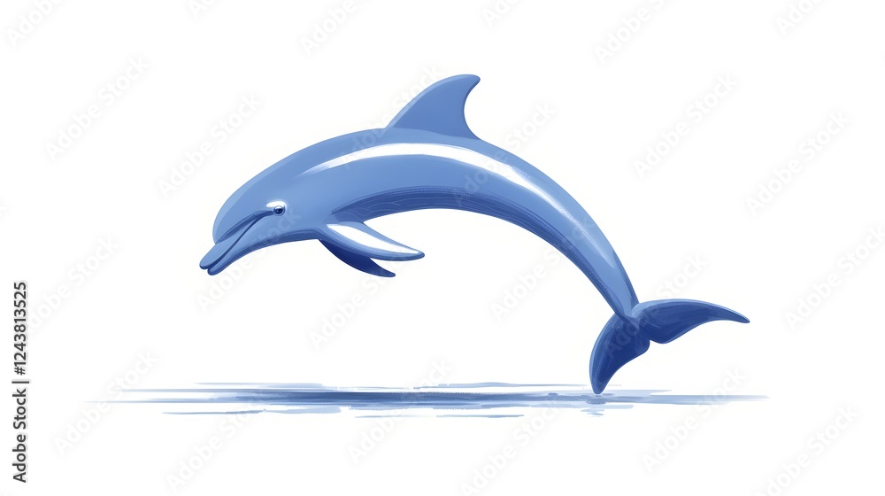 Fototapeta premium Vibrant Blue Dolphin Leaping Above Calm Waters in Clean Environment