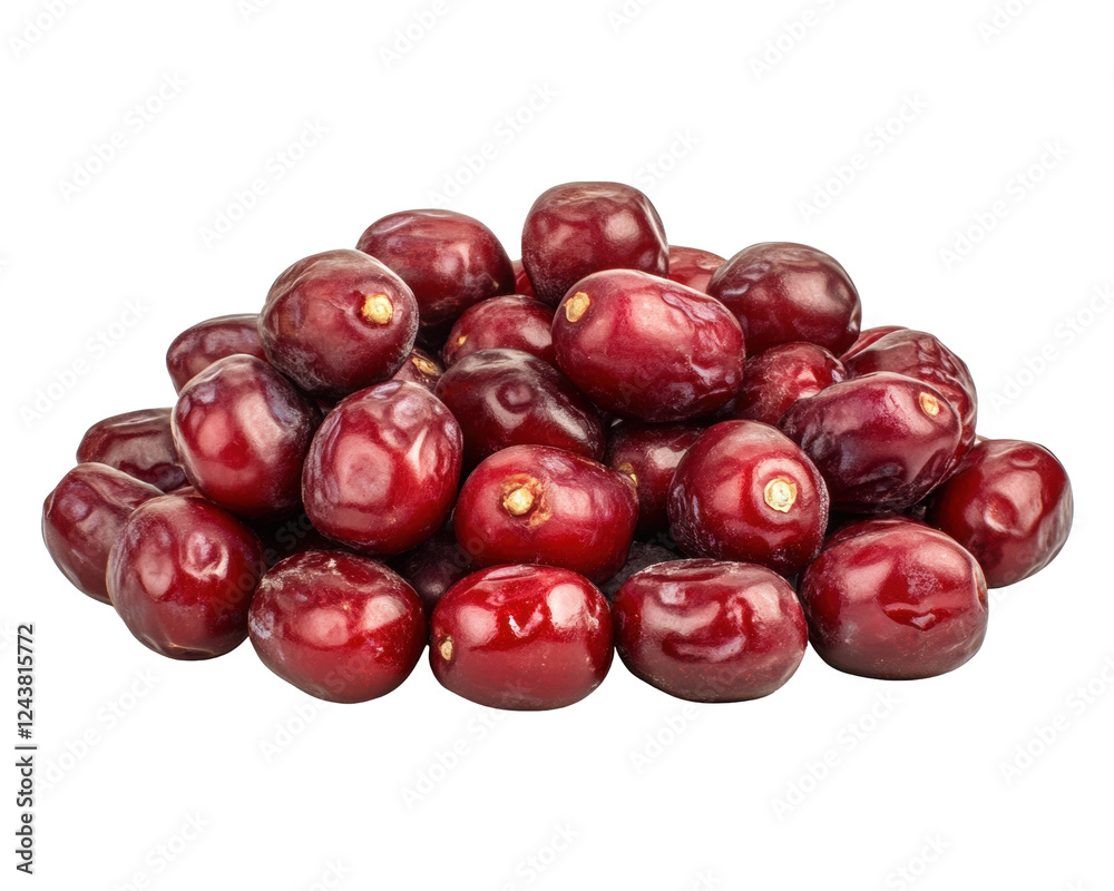 A pile of shiny, red jujube fruits, showcasing their smooth texture and vibrant color. A pile of shiny, red jujube fruits, showcasing their smooth texture and vibrant color.